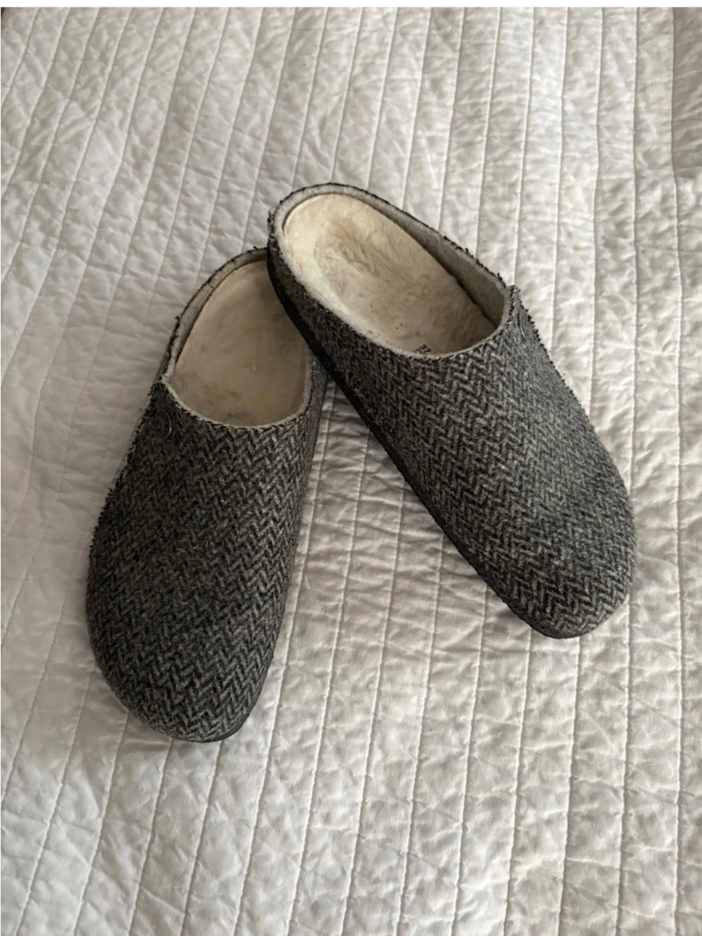 Birkenstock Zermatt Gray Wool Felt Shearling Lined Clog Slippers Womens 37 6.5